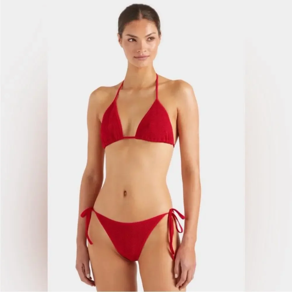 Hunza G Gina Red String Bikini Scrunch Bottoms One Size